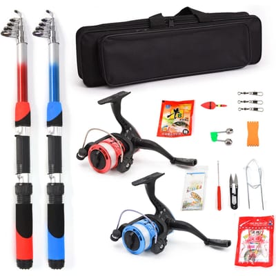 Ultra Licht Vishengel Molen Combo Volledige Kit met 2 STUKS 2.1m Telescopische Vishengels Spinmolens Red and blue