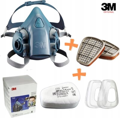 3M 7502 + 6057 + 5911- verfmasker-stofmasker 7500 Halfgelaatsmasker (maat M 7502) + 3M 6057 A1 filters + 4 inlegfilters 3M P1 5911 + 2 filterkap voor 5911- compleet
