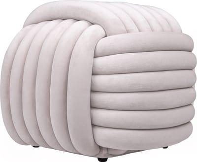 QUVIO Geknoopte poef - Lichtgrijze zitpoef -Fluwelen zitmeubel - Minimalistisch design - Decoratieve zitkruk - Knotted ottoman - 50x50x40 cm - Beige