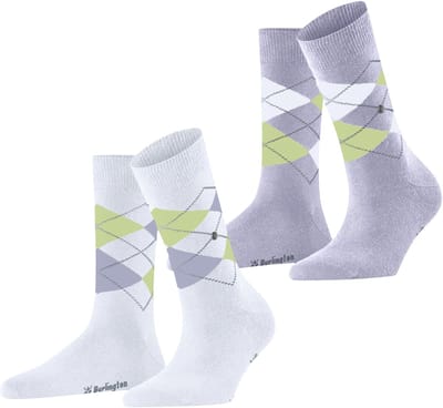 Burlington Everyday Argyle 2-Pack gedessineerd katoen sokken dames wit - maat 36-41