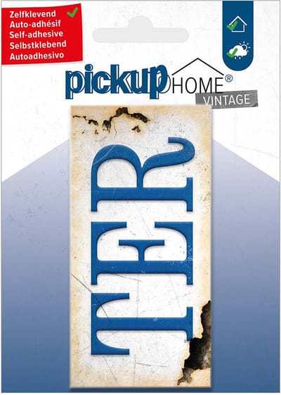 Pickup Home Vintage tegel 5x10 cm blauw ter Rechthoekig tegeltje met vintage uitstraling. Zelfklevend weerbestendig huisnummer deurbordje
