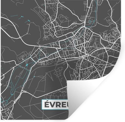 Muurstickers - Sticker Folie - Évreux - Frankrijk - Plattegrond - Stadskaart - Kaart - 100x100 cm - Plakfolie - Muurstickers Kinderkamer - Zelfklevend Behang XXL - Zelfklevend behangpapier - Stickerfolie