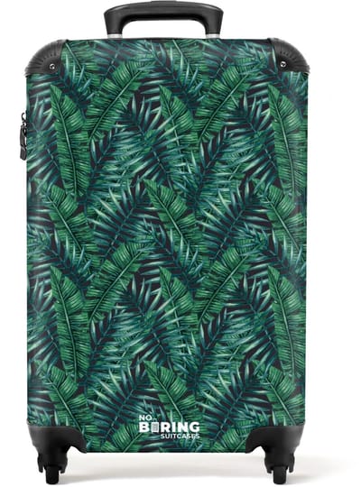 NoBoringSuitcases.com - Koffer - Palm bladeren patroon groen - Past binnen 55x40x20 cm en 55x35x25 cm - Trolley handbagage - Valiezen met wieltjes volwassenen - Reiskoffer op wielen - Rolkoffer lichtgewicht