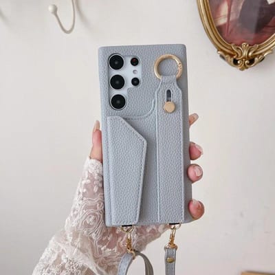 Polsband Crossbody Telefoonhoesje voor Samsung Galaxy S24 S22 Ultra Plus S23 FE A15 A25 A35 A55 A24 A34 A54 A14 Met Kaarthouder Galaxy S22 Plus gray