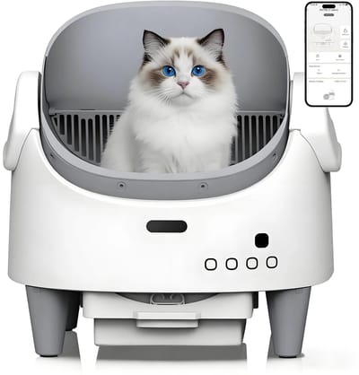 Geargalaxy Zelfreinigende Kattenbak - Kattenbak - Kattentoilet - Automatische Kattenbak - Slimme Kattenbak met App - 120L - Wit