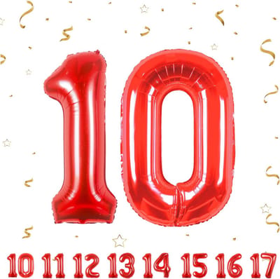 Grote Folieballon Cijfer 10 voor 10e Verjaardag - Rood XXL Cijferballon 101 cm