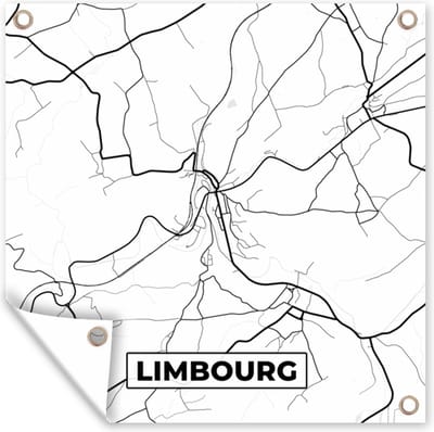 Tuin poster Stadskaart – Zwart Wit - Kaart – Limbourg – België – Plattegrond - 200x200 cm - Tuindoek