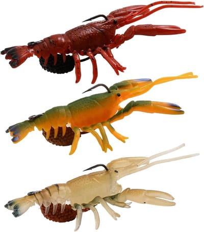 3 Pack Kreeften Aas Rubber Bait Jig Head met VMC Haak - Hollow Core Kreeften Aas voor Snoek, Zander en Baars in Zoetwater