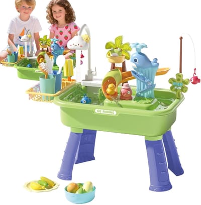 Kinderen Watertafel - Buitenspeelgoed - Sensorisch Spel - Elektrische Waterpomp - 54x34x29cm - Groen Blauw