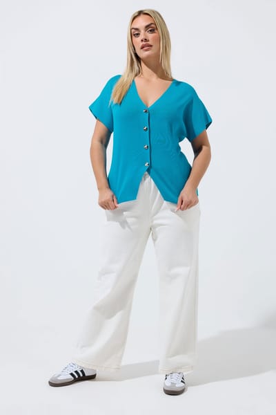 Limited Collection Donkerblauwe Compacte Gebreide Top Met Korte Mouwen Size 40