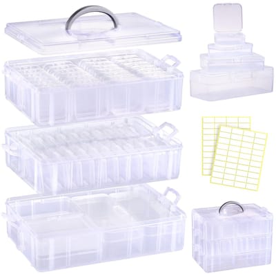 Dailygoody - Sorteerdoos - Organizerdoos voor kralen - 3 etages met handvat - Transparant - Kleine sorteerdozen - Geschikt voor sieraden - 56 comparti