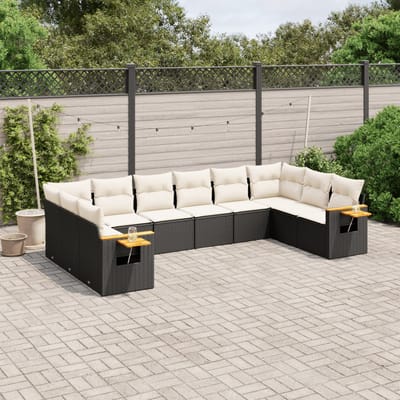 vidaXL - 10-delige - Loungeset - met - kussens - poly - rattan - zwart