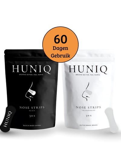 HUNIQ Neusstrips Bundel 60 stuks – Zwart & Transparant – Anti Snurken – Neusstrips Snurken – Beter Ademen tijdens het Slapen – Neusstrips Sport – Neuspleisters – Huidvriendelijk