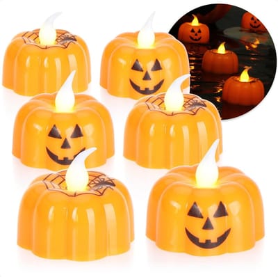 Halloween LED-theelichtjes in Pompoenvorm - Flikkerende en Veilige Sfeerverlichting voor Feesten