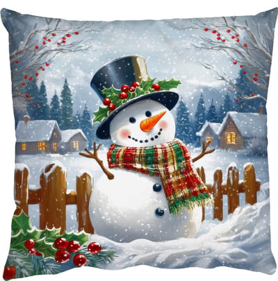 Sierkussens - Kussentjes Woonkamer - 50x50 cm - Sneeuwpop - Winterdorp - Kleurrijk