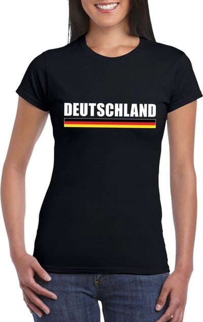 Duitsland supporters kleding t-shirt - voor dames - zwart - met vlag kleuren print - korte mouwen S