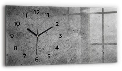 Wallfluent Wandklok - Industriële muur Stijlvolle Klok - 60 cm x 30 cm - Grijs Wandklok - Zwarte Handen - Wandklok Met Cijfers - Stille Wandklok Slaapkamer - Rechthoekige Glas Klok - Industrieel Wandklok - Stijlvolle Klok