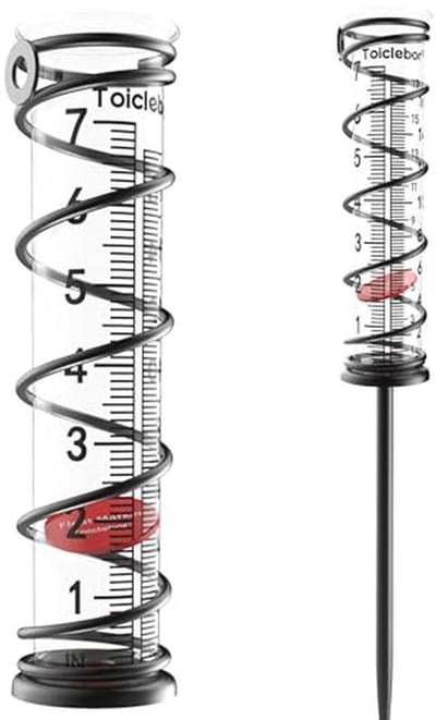 Glazen spiraalvormige regenmeter voor tuin - 7 inch buiten regenmeter met metalen frame en duidelijke kalibratie