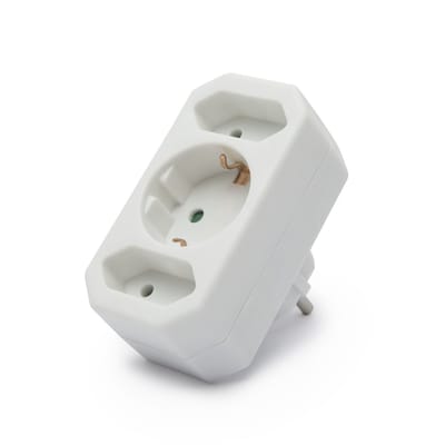1+2 Voudige Wandstekkerdoos Met Randaarde – Wandverdeler Met 1 Stopcontact En 2 Euro Stopcontacten – Geaard, Kinderveilig En Compact – Witte Stekkeradapter Voor Keuken En Thuisgebruik – 16A, 250V [05682]