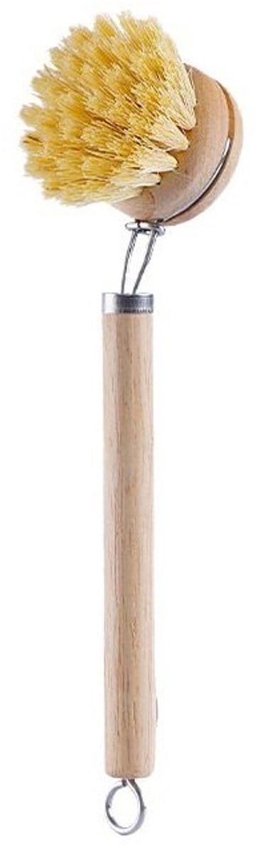 Afwasborstel – Afwasborstel met houten steel – Huishoudborstel met lange steel – Voorzien van stevige, duurzame borstelharen en een ophanghaakje – 24 x 5 cm