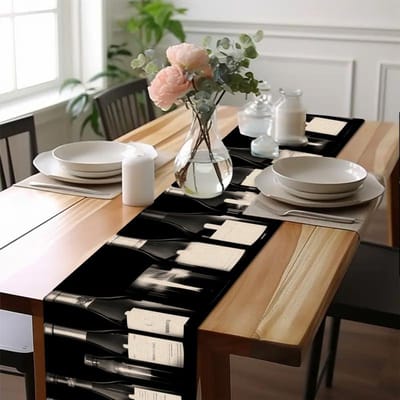 Chemin de table motif bouteille de vin, Décoration de table à manger moderne minimaliste, Nappe créative 40x140cm