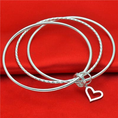 Hart Heeft Een Zilveren Armband Vrouwelijk 9999 Sterling Zilver Sieraden Mode Drie-ring Zilveren Armband 58mm red