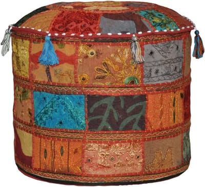 Decoratief Kussenhoes voor Hocker met Indiaas Borduurwerk en Patchwork (46x33 cm)