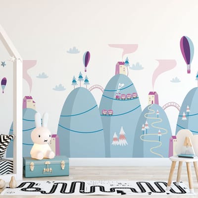 Scandinavische bergstickers met prachtige heteluchtballonnen, 120 x 180 cm