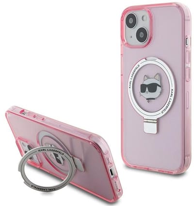 Karl Lagerfeld KLHMP15SHMRSCHP iPhone 15 6.1" pink/pink hardcase Ring Stand Choupette Head MagSafe