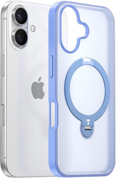 TORRAS UPro Ostand Spin Hoesje Geschikt voor Apple iPhone 16 - Compatibel met MagSafe - 360° Draaibare Magnetische Standaard - Back Cover Kickstand Ring - Blauw
