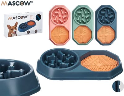 Mascow 2-in-1 Slowfeeder met Likmat - Voerbak - Voerbak voor Honden - Hondenvoerbak - Drinkbak Hond - Blauw