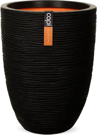 Capi Europe - Vaas elegant laag Rib NL - 34x46 - Zwart - Opening Ø27 - Bloempot voor binnen en buiten - Levenslang garantie - Breukbestendig - 100% Recyclebaar - CO2 Neutraal geproduceerd - KBLR782