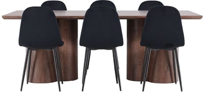 Olivia eethoek tafel 100x210cm en 6 velours stoelen mocca.
