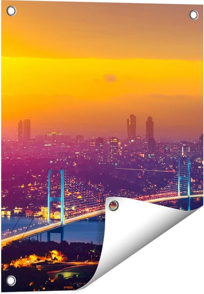 Gards Tuinposter Bosporusbrug in Istanbul bij Zonsondergang - 40x50 cm - Tuindoek - Tuindecoratie - Wanddecoratie buiten - Tuinschilderij