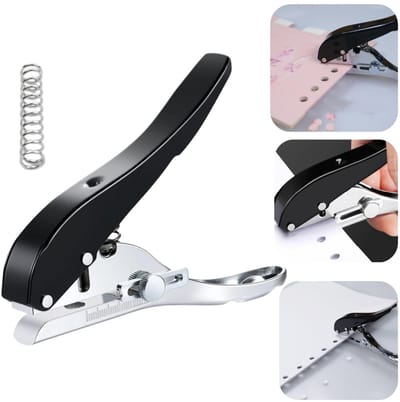 Perforator - Kaartperforator - Perforator voor één gat - Handmatige perforator - Rond gat met een diameter van 6 mm - Reserveveer meegeleverd - Voor kaarten, papier, badges, snackzakjes, folie (13*9,5 cm - Zwart)