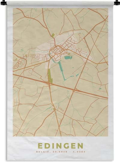 Wandkleed - Wanddoek - Kaart - België - Plattegrond - Edingen - Stadskaart - 120x180 cm - Wandtapijt