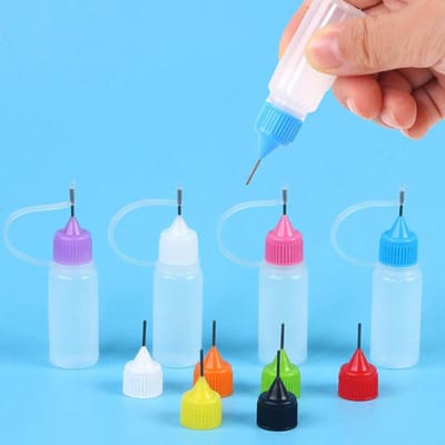 Flacon applicateur à pointe de précision 10 ml 4 flacons souples à pointe à aiguille et 10 pointes pour peinture acrylique, quilling DIY et loisirs créatifs sur papier one-size multicolore