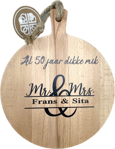 Creaties van Hier - Serveerplank - 50 jaar dikke mik - Huwelijk - Hout - 30 cm