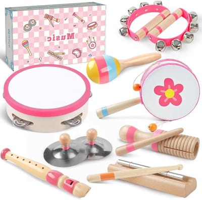 Muziekinstrumenten set - Speelgoed instrumenten - Zintuiglijke ontwikkeling - 8-in-1 Montessori speelgoed - 7 cm x 32 cm - Roze