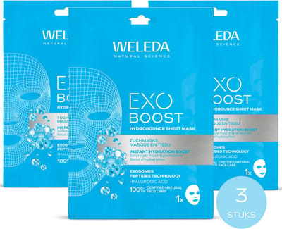 WELEDA Exo Boost Hydrobounce Gezichtsmasker - Sheet Mask - 3 stuks - Voordeelverpakking - Geeft Stralende Glow - Hydrateert Huid Intensief Tot 24 uur Lang - Maakt Huid Voller & Veerkrachtiger - 100% Natuurlijke Ingrediënten