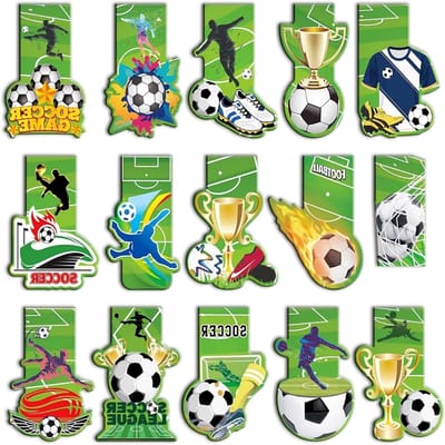 Voetbalbladwijzers voor Kinderen - 15 Stuks Magnetische Boekenleggers met Voetbalthema, Ideaal als Souvenir en voor de Eerste Schooldag