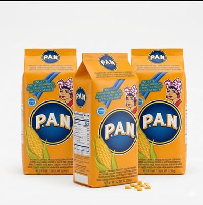 Harina P.A.N. 3 x 1kg Voorgekookt Geel Maïsmeel – Premium Kwaliteit Meel voor Authentieke Arepa’s, Glutenvrij & Veelzijdig – Ambachtelijke Goudgele Textuur & Rijke Smaak Traditionele Amerikaanse Gerechten – Eenvoudig te Bereiden – Kajal Sticker