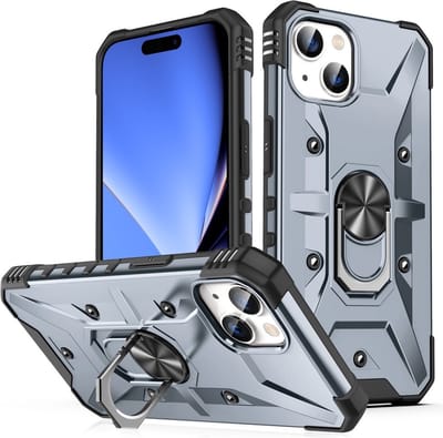 Coverup Hoesje - Geschikt voor iPhone 15 Hoesje - Coverup Heavy Duty Ring Kickstand Back Cover - Grijs
