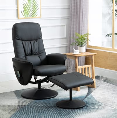 HAUSS SPOLE Fauteuil - Massagestoel Met Hocker - Verstelbare Rugleuning En 10 Massagepunten - Voor Woonkamer En Lounge - Kunstleer Zwart