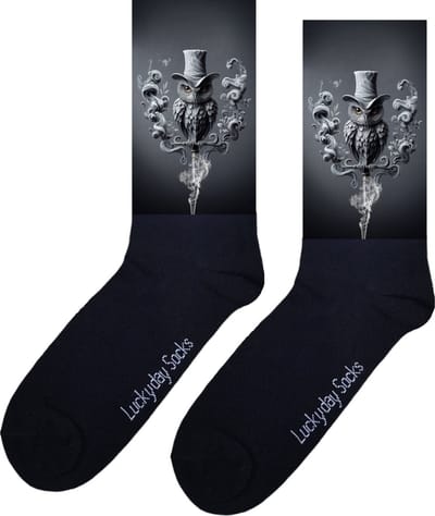 Rook- Uil - Print sokken - Leuke sokken - Verjaardag - Moederdag - Vaderdag - Valentijn - Sokken Voor hem - Sokken Voor haar - Kerst sokken - Grappige sokken - Vrolijke sokken - Sokken waar je vrolijk van wordt - Maat 37-44