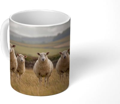 Mok - Koffiemok - Schapen - Weidenlandschap - Heuvels - Mokken - 350 ML - Beker - Koffiemokken - Theemok