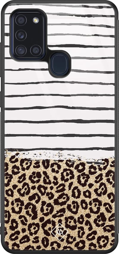 Casimoda® hoesje - Geschikt voor Samsung Galaxy A21s - Luipaard strepen - Luxe Hard Case Zwart - Backcover telefoonhoesje - Bruin/beige