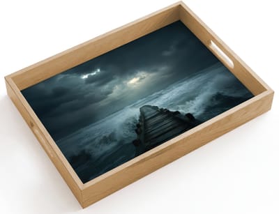 Dienblad hout 40x30 cm - Schootdienblad - Steiger - Storm - Golven - Borrelplank rechthoek - Plateau dienbladen