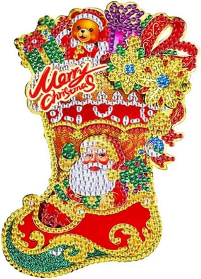 Diamond Painting Kerst sticker groot Kerstsok (18cm)
