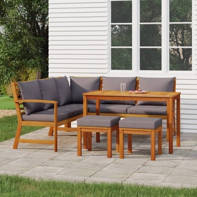 vidaXL - 6-delige - Tuinset - met - kussens - massief - acaciahout